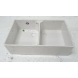 NEW AND UNUSED PORCELAIN BELFAST TYPE SINK with twin basins, 90cm wide