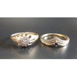 TWO GEM SET NINE CARAT GOLD RINGS one a wishbone style ring set with sapphire and diamond; the other