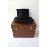 GENTLEMAN'S BLACK TOP HAT marked to the interior Paisleys Limited of Glasgow, in a brown leather