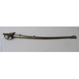 REPRODUCTION NAVAL OFFICERS SWORD with an 84cm blade marked 'India', with a mahogany grip and