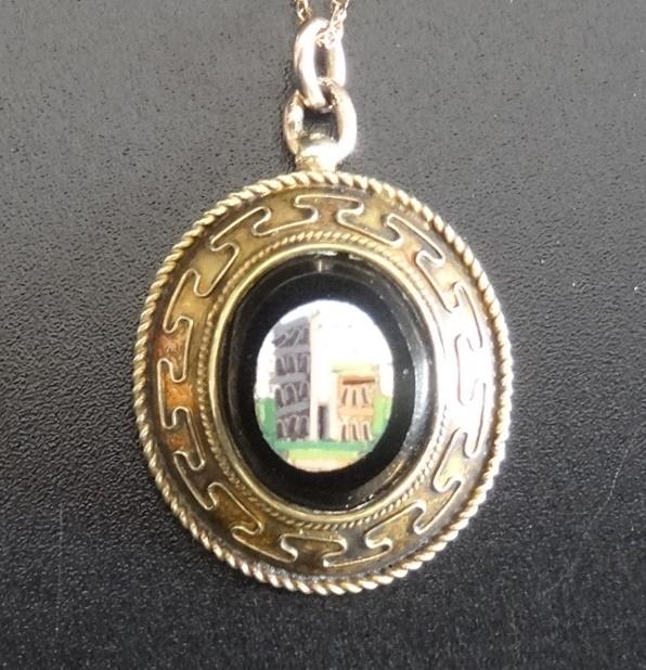 VICTORIAN MICRO MOSAIC PENDANT in unmarked gold mount and on nine carat gold chain - Image 2 of 2