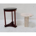 MARBLE OCTAGONAL TOPPED OCCASIONAL TABLE raised on square column and octagonal base, 46cm high;