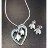 SHEILA FLEET ENAMEL DECORATED SILVER 'SNOWDROP' PENDANT AND MATCHING STUD EARRINGS the pendant on
