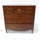 MID 19TH CENTURY MAHOGANY AND INLAID CHEST with a D shaped top above a deep central drawer with an