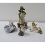 SELECTION OF LLADRO FIGURINES including a child holding a broom with cats playing, 22cm high;
