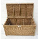 WOVEN ROPE BLANKET BOX with a lift up lid and side carrying handles, 85cm wide