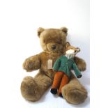 REAL SOFT TOYS CHILDS TEDDY BEAR with outstretched arms and gold coloured neck chain 90cm high,