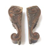 PAIR OF DECORATIVE MAHOGANY CARVED SUPPORTS each scroll shaped rectangular support with acanthus