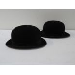 DUNN & CO GENTLEMAN'S BOWLER HAT and another similar, both in fine fur felt (2)