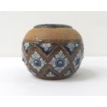 ROYAL DOULTON STONEWARE MATCH HOLDER / STRIKER with blue and brown glazed decoration, with impressed