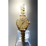 LADIES FOURTEEN CARAT GOLD CASED GLYCINE ALTUS WRISTWATCH the dial with baton five minute markers,