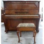 FRITZ KUHLA OF BERLIN BURR WALNUT UPRIGHT PIANO with an iron frame, numbered 13628, together with