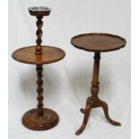 OAK SMOKERS COMPANION with an inset metal ashtray on a barley twist column with a circular shelf,