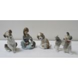 FOUR BOXED LLADRO FIGURINES including New Friend, 13cm high; Unexpected Visit, 13cm high; Gentle