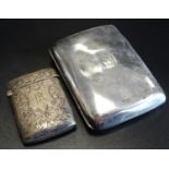 EDWARD VII SILVER VESTA CASE with leaf decoration, engraved 'RL', by Walker & Hall, Chester 1907,