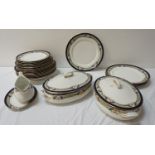 ALFRED MEAKIN DINNER SERVICE in the Bleu De Roi pattern comprising plates, soup bowls, dessert