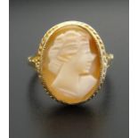 CAMEO DRESS RING the oval cameo depicting female profile, on nine carat gold shank, ring size O