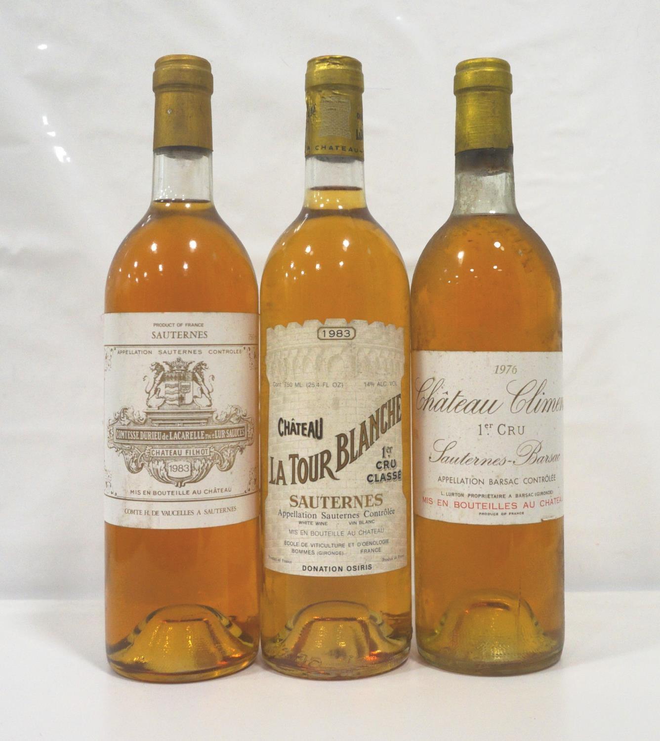 SELECTION OF THREE BOTTLES OF SAUTERNES comprising: one Chateau Climens 1er Cru Classe 1976