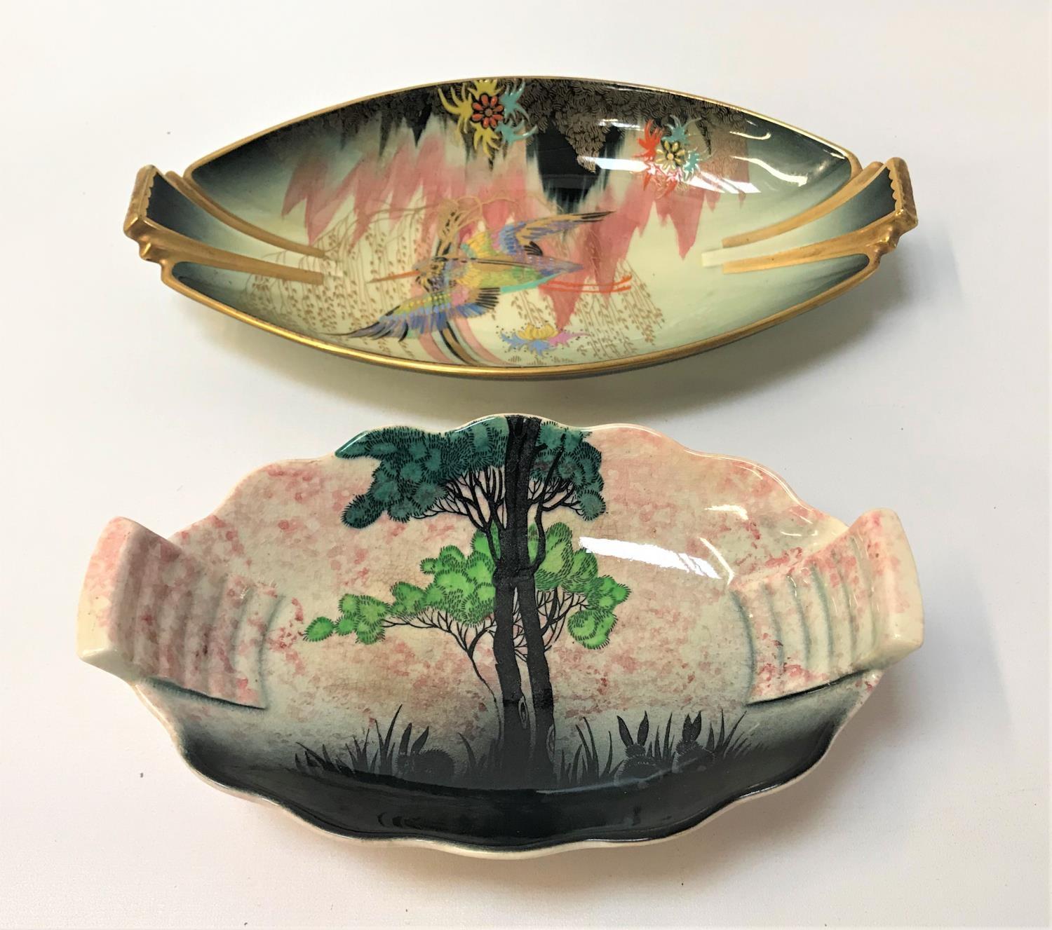 TWO CARLTON WARE DISHES both circa 1930s, comprising 'Rabbits at Dusk' pattern, on a pink stippled