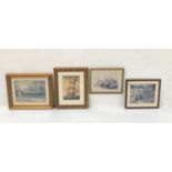 FOUR PRINTS comprising two Norman Young - Boats int he Harbour and The Old Bridge, 29cm x 39cm and