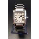 LADIES CARTIER TANK FRANCAISE STAINLESS STEEL WRISTWATCH the square dial with Roman numerals, on
