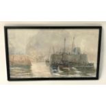 CONTINENTAL SCHOOL Harbour scene, watercolour, indistinctly signed, 29cm x 51.5cm