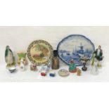 SELECTION OF VICTORIAN AND LATER DECORATIVE CERAMICS including a large blue and white Dutch Delft