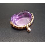 AMETHYST SWIVEL FOB in twist design gold mount