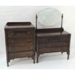 OAK CHEST with a raised back above a moulded top with canted corners and four drawers below,