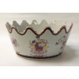 CHINESE PORCELAIN ARMORIAL GLASS COOLER of oval form with a scalloped border with lion mask