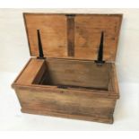 VICTORIAN PINE BLANKET BOX with a lift up lid revealing a candle box with two small drawers below,