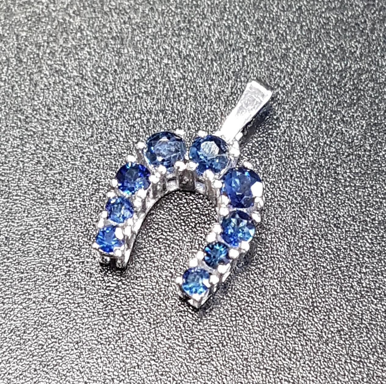 GRADUATED SAPPHIRE HORSESHOE BROOCH in eight carat white gold