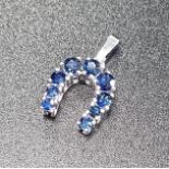 GRADUATED SAPPHIRE HORSESHOE BROOCH in eight carat white gold