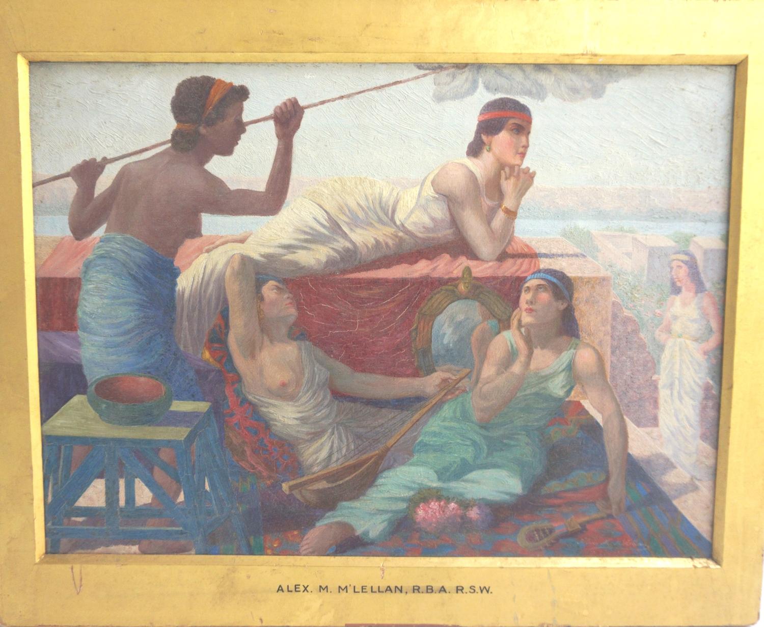 ALEX. M. McLELLAN Daughters of Egypt, oil on canvas, signed, 25.8cm x 36.1cm, the gilt frame - Image 2 of 2