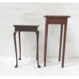 MAHOGANY JARDINIERE STAND with a square moulded top standing on plain supports, 79cm high,