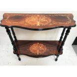 ITALIAN WALNUT AND MARQUETRY SIDE TABLE with a shaped top inlaid with floral swags above a similar
