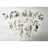 ROD MCLEOD (Scottish cartoonist) seventeen ink drawings, late 1970/early 1980s, golf and tennis