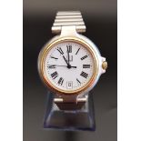 LADIES DUNHILL TWO TONE WRISTWATCH the white dial with Roman numerals and date aperture at 6, on