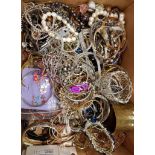 SELECTION OF COSTUME JEWELLERY including black and white pearl bracelets, bangles, necklaces,