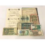 LARGE SELECTION OF VINTAGE WORLD BANK NOTES including Europe, South America, Asia and Africa, four