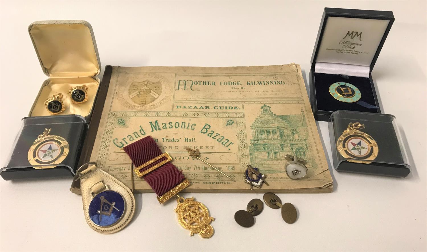 MASONIC INTEREST including a pair of brass cufflinks, a single cufflink, cased pair of cufflinks,