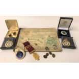 MASONIC INTEREST including a pair of brass cufflinks, a single cufflink, cased pair of cufflinks,