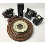 CIRCULAR WALL BAROMETER together with a cased Agfa Isolette folding camera with accessory, and two