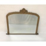 EARLY 20TH CENTURY OVERMANTLE MIRROR with a gilt frame surmounted by a gilt shell and floral
