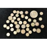 SELECTION OF BRITISH SILVER AND WORLD COINS including .925 and .500 silver, a Victorian three pence,