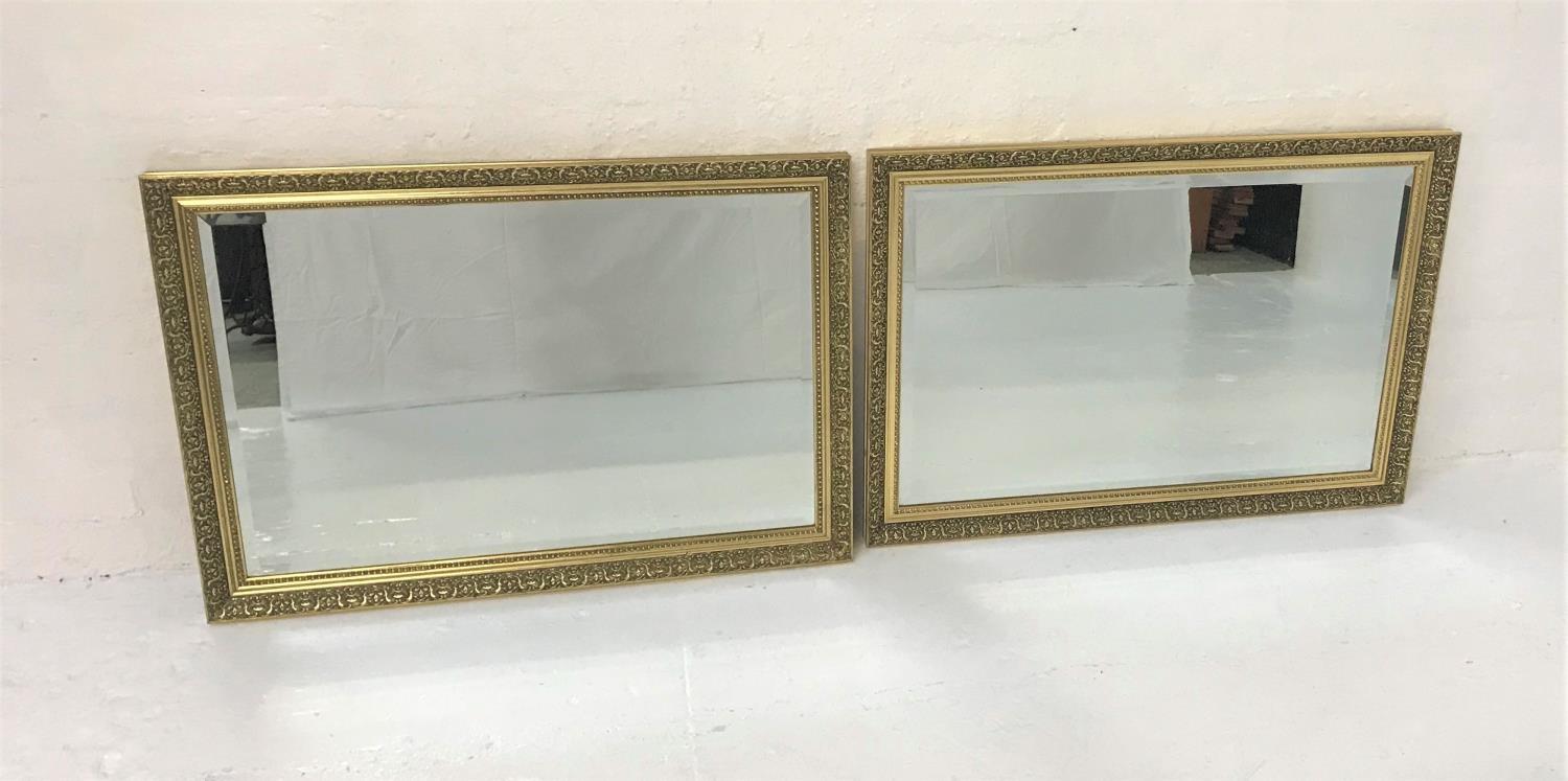 PAIR OF GILT FRAME WALL MIRRORS with oblong bevelled plates, 66cm x 97cm (2)