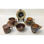 SELECTION OF CARLTON WARE CUPS AND SAUCERS comprising a 'Babylon' pattern cup and saucer on a red