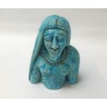 ANCIENT EGYPTIAN TURQUOISE GLAZED FAIENCE BUST possibly of a Queen or noble woman, 14.5cm