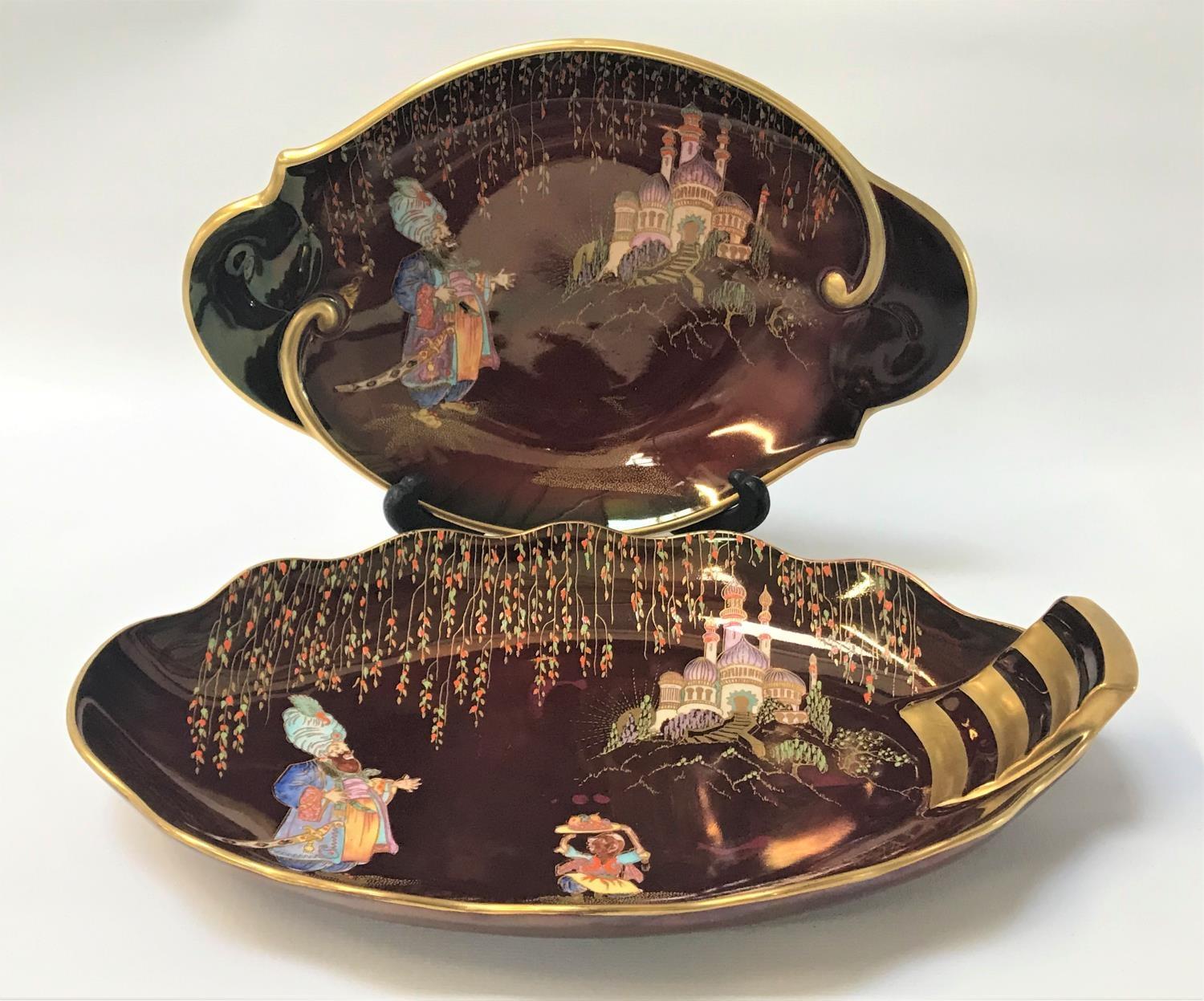 TWO ART DECO CARLTON WARE DISHES both on rouge lustre grounds with gilt highlights, comprising