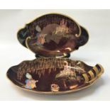 TWO ART DECO CARLTON WARE DISHES both on rouge lustre grounds with gilt highlights, comprising